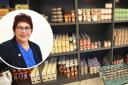 Councillor Hazel Sorrell and main image: stock image of food pantry