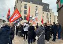 GMB Scotland members outside of Clydebank Health Centre on Wednesday, April 10