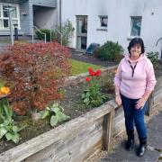 Mary Marshall in front of the raised beds she’s been looking after for the last four years and before the new plants went in