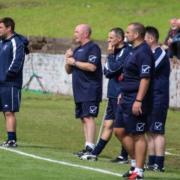 Vale of Leven manager Brian Brown (far left)