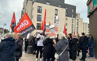 GMB Scotland members outside of Clydebank Health Centre on Wednesday, April 10