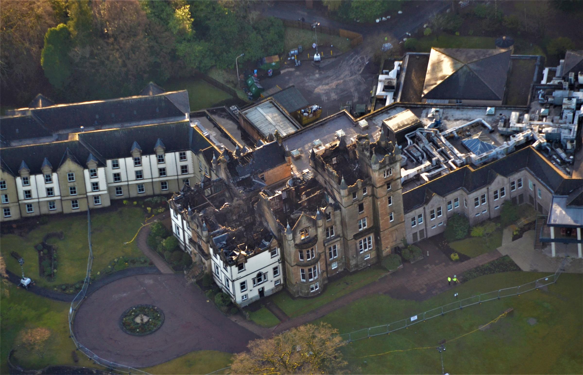 A drone picture of the hotel after the fire (Photo - Crown Office)