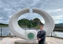Council leader Martin Rooney at the new Dumbarton Harbour sculpture which frames Dumbarton Rock and was officially unveiled last week - just days before the 800th anniversary of Alexander II making the town a Royal Burgh