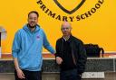 Martin Docherty-Hughes MP visiting Knoxland Primary School alongside Scottish SPCA education officer Chris