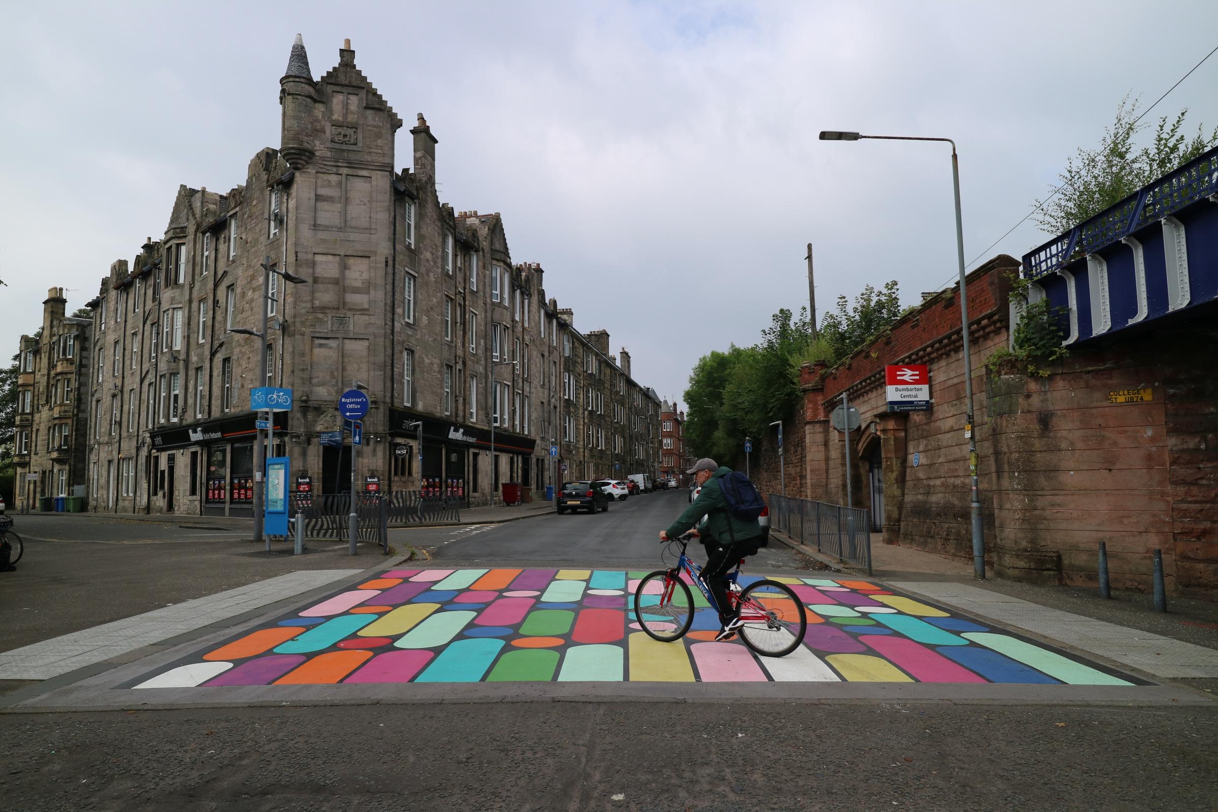 Dumbarton roads: new multi-coloured crossings put down in three streets
