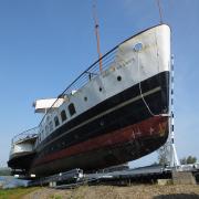 The Maid of the Loch was hauled out of Loch Lomond and on to a specially-built cradle next to Balloch Pier in July