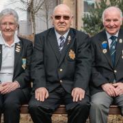 Tommy Carruthers, veteran, centre; Moira Bryan, executive chair, Hawkhead Bowling Club, left. Douglas Carruth, honorary president, Hawkhead Bowling Club, right.