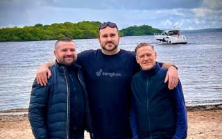L-R Ciaran O’Toole, Michael Coll and Bryan Adams at Loch Lomond,